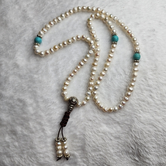 Freshwater pearl mala prayer bead bracelet necklace - Picture 3 of 6